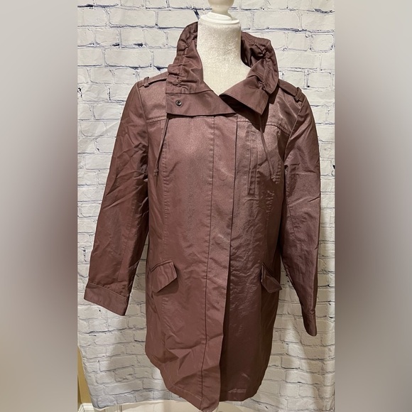 Ann Taylor Walnut Brown Funnel Neck Knee Length Coat - No Belt - Large - Picture 1 of 8